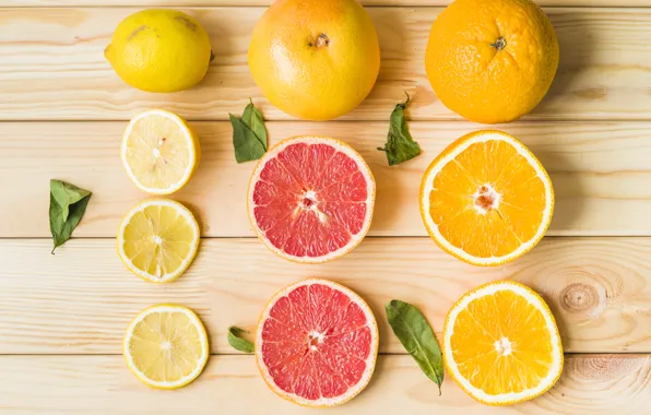 Картинка лимон, апельсин, цитрус, lemon, wood, грейпфрут, orange, grapefruit