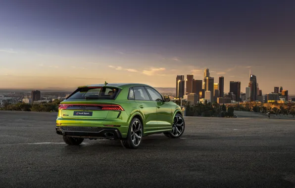 Закат, город, Audi, вид сзади, кроссовер, 2020, RS Q8