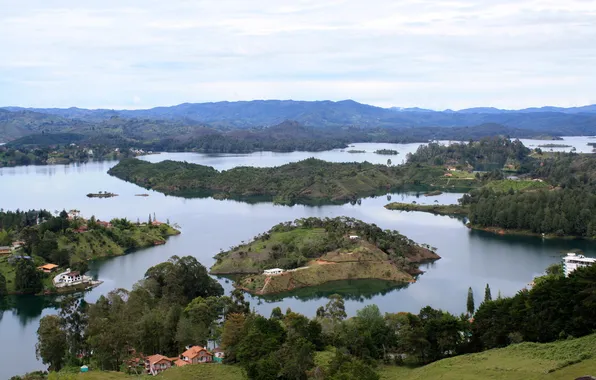Пейзаж, природа, река, Сверху, Colombia, Guatape