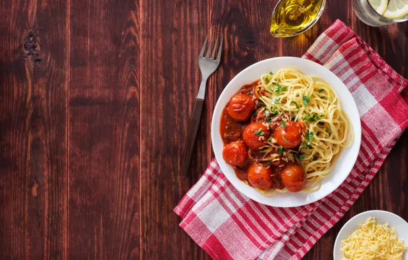Еда, помидоры, спагетти, второе блюдо