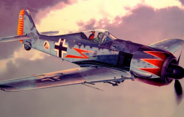 Картинка FW 190 A-8, german fighter/bomber, aviation, ww2, painting, war, art