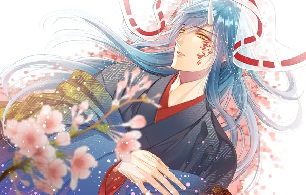 Грусть, аниме, демон, арт, парень, Touken Ranbu