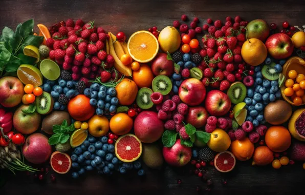 Ягоды, еда, фрукты, много, разные, вкусно, сочные, ассорти