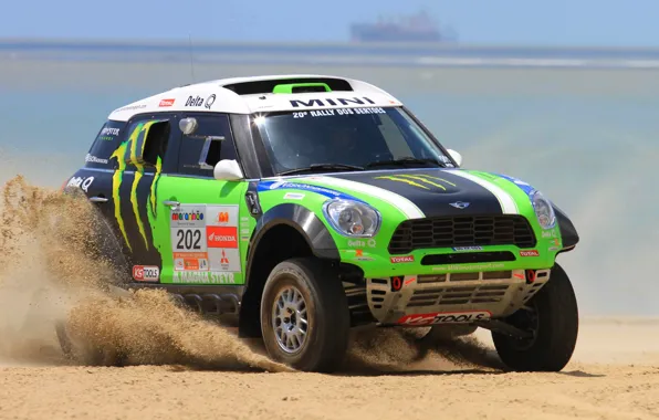 Песок, Авто, Зеленый, Капот, Mini Cooper, Rally, Dakar, MINI