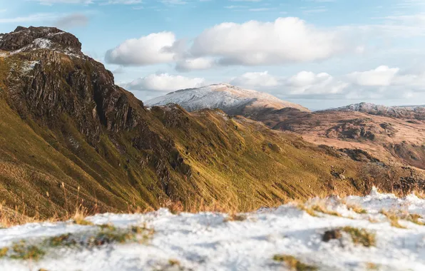 Landscape, nature, Europe, mountains, clouds, snow, Wales, national park