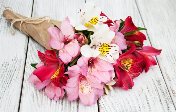 Цветы, лилии, букет, розовые, wood, pink, flowers, lily