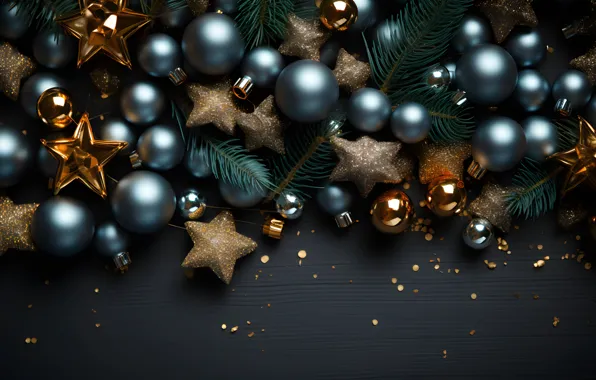 Картинка decoration, темный фон, Новый Год, украшения, dark, blue, balls, new year