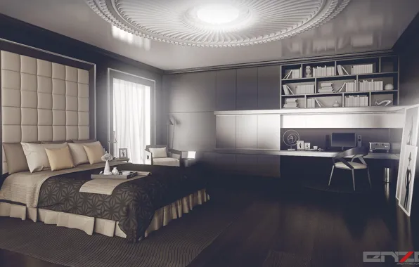 Компьютер, мебель, помещение, обстановка, Bedroom design