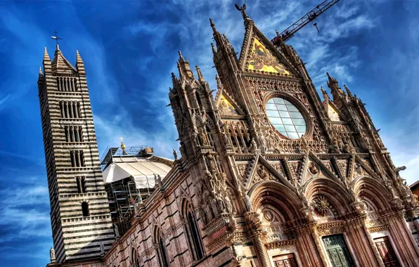 Cathedral, sky, Italy, art, clouds, architecture, Tuscany, church