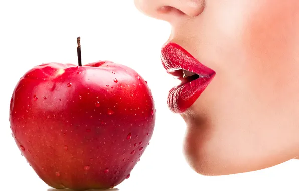 Картинка apple, red, woman, lips