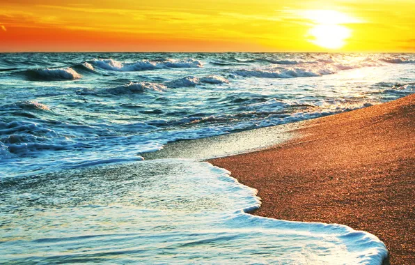 Картинка песок, закат, океан