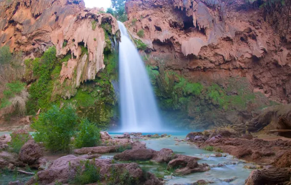 Картинка скала, Аризона, Гранд-Каньон, Arizona, Grand Canyon, Havasu Falls, водопад Хавасу, Большой каньон