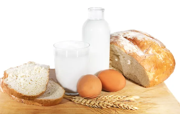 Пшеница, еда, яйца, молоко, хлеб, кувшин, простая еда