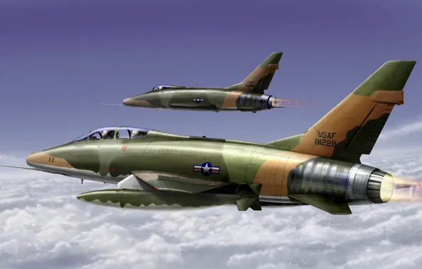 War, art, painting, aviation, jet, North American F-100 Super Sabre