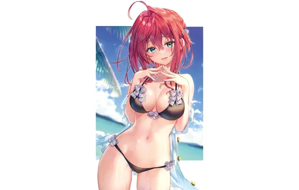 Картинка red, girl, hot, sexy, beach, sea, anime, sun