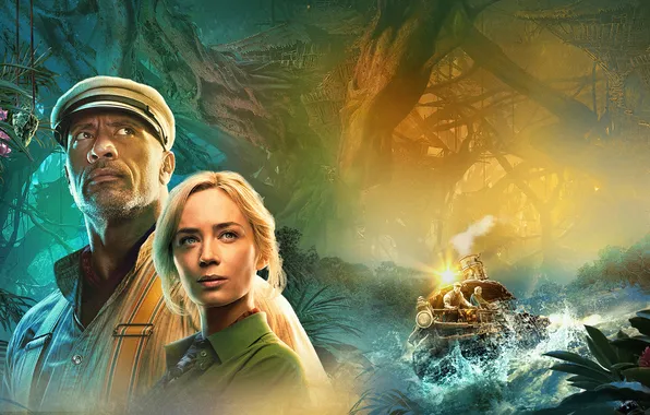 Река, джунгли, фэнтези, приключения, постер, Эмили Блант, Emily Blunt, Дуэйн Джонсон