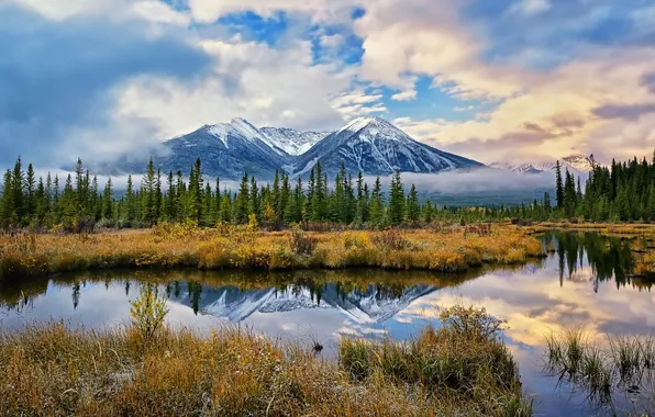 Картинка горы, отражение, река, Канада, Banff National Park, Canada, Банф
