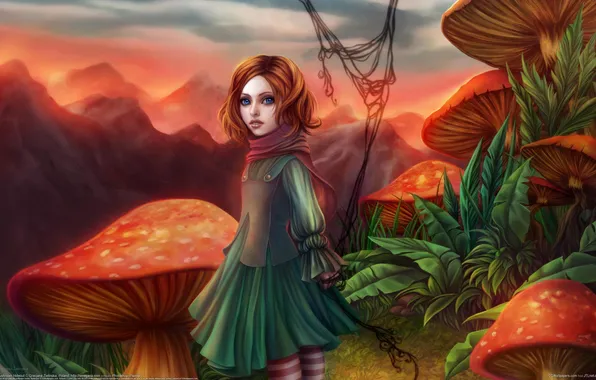 Картинка грибы, девочка, мухоморы, Gracjana Zielinska