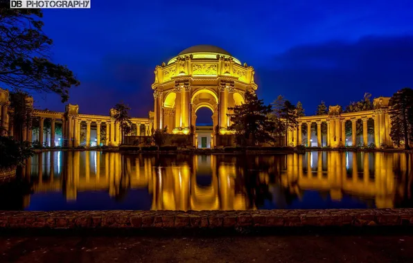 Ночь, подсветка, Здание, San Francisco, Palace of Fine Arts