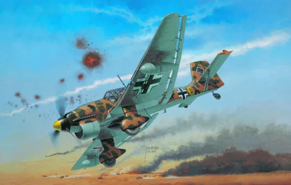 Картинка самолет, рисунок, штука, пикирующий бомбардировщик, Junkers, Sturzkampfflugzeug, Luftwaffe, люфтваффе