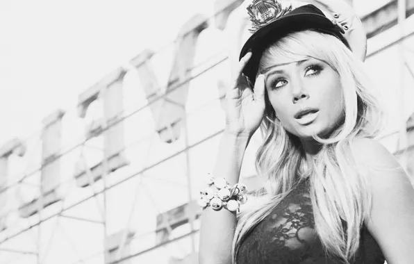 Грудь, лицо, блондинка, сосок, фуражка, плейбой, черно белая, Sara Jean Underwood