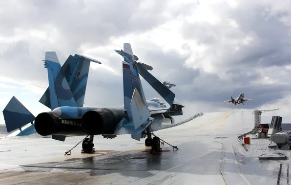 Картинка палуба, палубный истребитель, Су-33, Адмирал Кузнецов