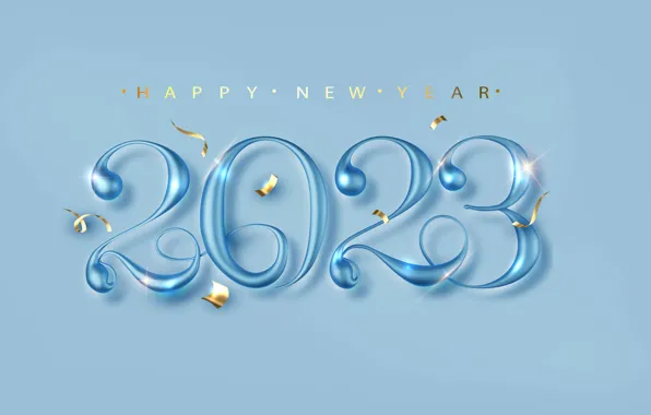 Цифры, Новый год, голубой фон, дата, 2023
