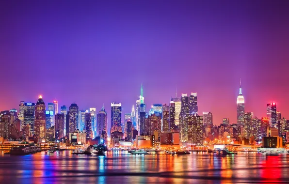Город, Нью-Йорк, вечер, skyline, night, usa, new-york