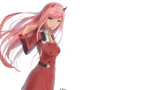 Девушка, арт, длинные волосы, 002, Darling In The Frankxx, Милый во Франксе, Zero Two