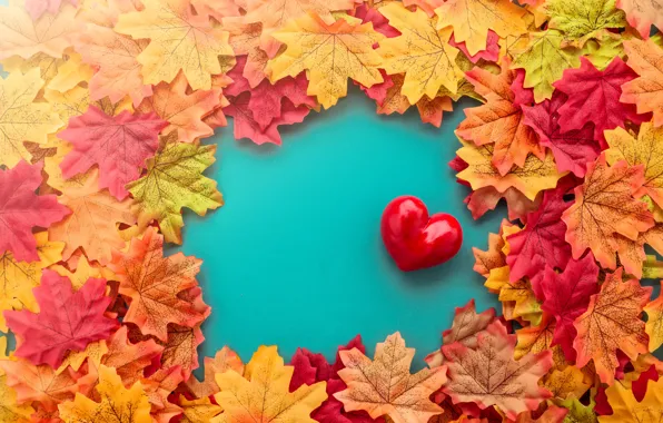 Картинка осень, листья, любовь, сердце, red, love, heart, autumn