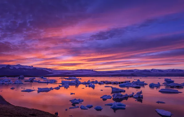 Картинка лед, море, зарево, Исландия