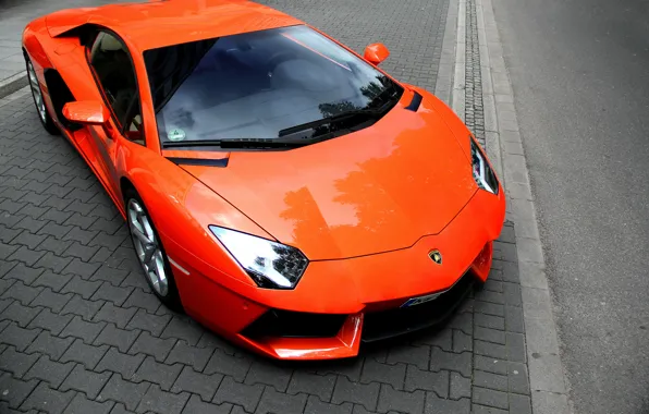 Оранжевый, Lamborghini, суперкар, supercar, orange, aventador, lp700-4, ламборгини