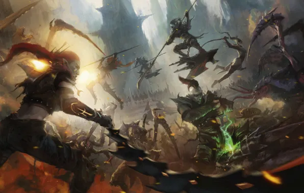 Картинка battle, Warhammer 40 000, tyranids, dark eldar, drukhari