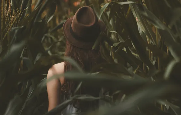 Girl, forest, brown, walking, wearing