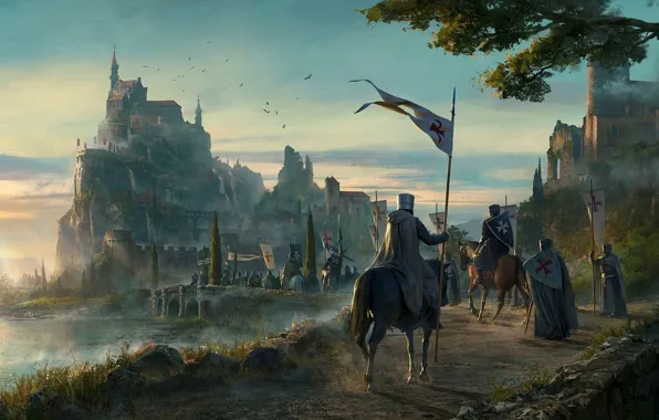 Картинка painting, castle, knights, middle ages