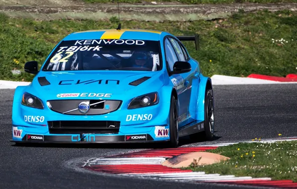 Картинка Volvo, Трасса, Передок, S60, WTCC, Cyan, Bjork