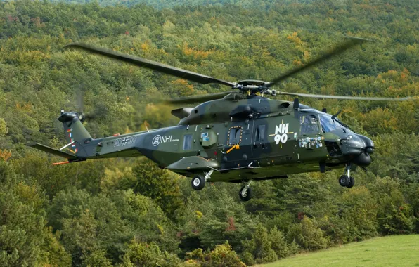 Картинка лес, полет, вертолёт, многоцелевой, Eurocopter, NH 90