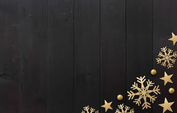 Зима, снежинки, golden, черный фон, black, Christmas, winter, background