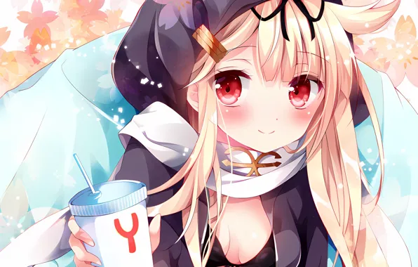 Girl, sexy, cleavage, long hair, boobs, anime, beautiful, red eyes