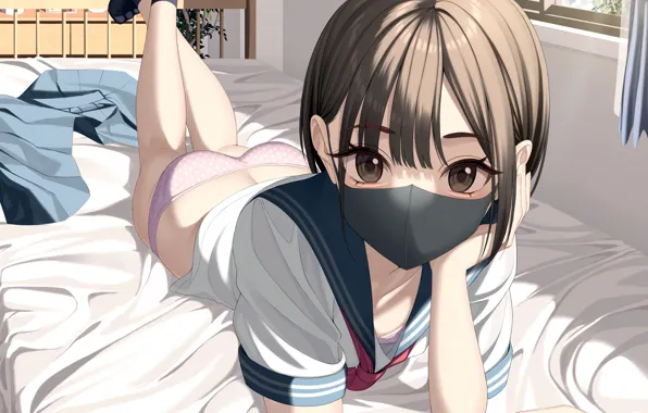 Girl, sexy, lingerie, ass, pantsu, school uniform, panties, brown hair