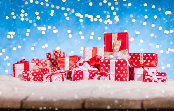Снег, украшения, Новый Год, Рождество, подарки, happy, Christmas, wood