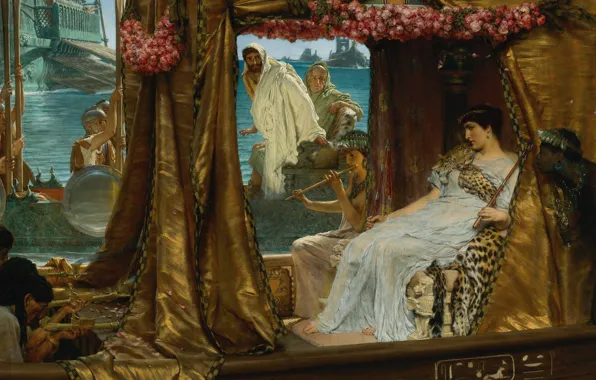 Картина, история, жанровая, Lawrence Alma-Tadema, Встреча Антония и Клеопатры, Лоуренс Альма-Тадема