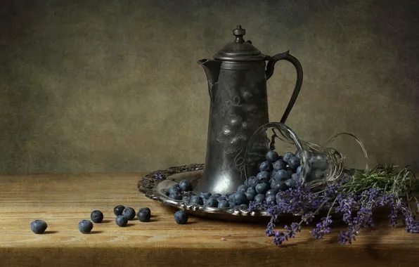 Картинка Lavender, Still Life, Blueberries