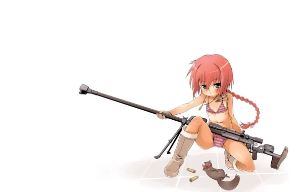 Кошка, оружие, аниме, арт, девочка, патроны, sniper, cats