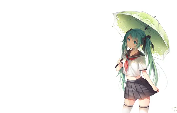Девушка, зонт, арт, форма, школьница, vocaloid, hatsune miku, бант