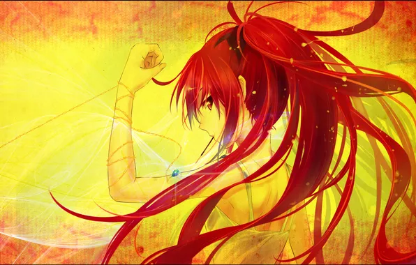 Девушка, кулон, цепочка, красные волосы, Mahou Shoujo Madoka Magica, sakura kyoukо