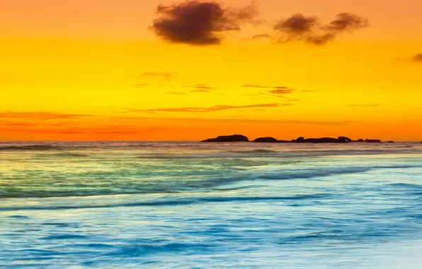 Картинка море, закат, beach, sky, sea, sunset, wave