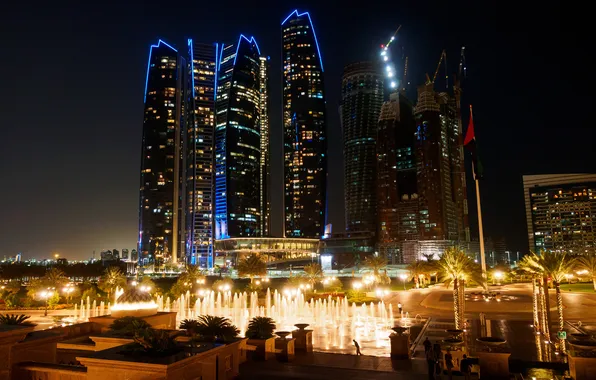Картинка city, night, Etihad, UAE, Dhabi, Abu, Towers.
