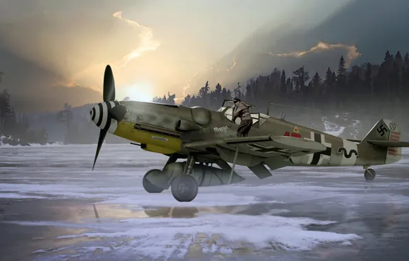 Живопись, Messerschmitt, Luftwaffe, поршневой, одномоторный, Bf.109G-6/R6, истребитель-низкоплан