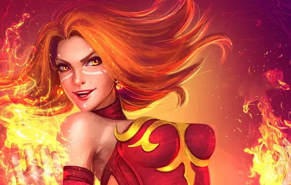 Картинка Девушка, Фон, Dota 2, Lina